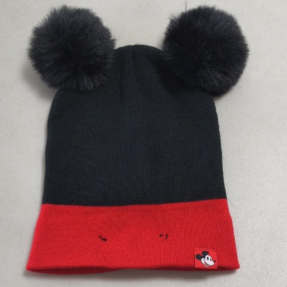 Disney Black and Red Mickey Mouse Pom-Pom Hat Youth
